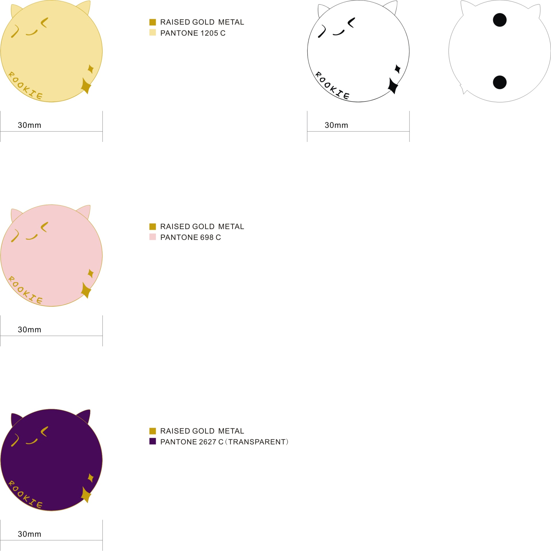 Custom Round Rookie Cat Face Multi Color Set Hard Enamel Lapel Pin Design Drawing