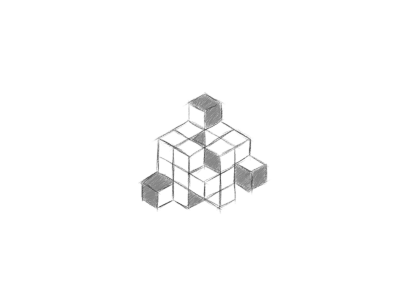3D Rubiks Cube Dyed Metal Pins Hand Drawn Sketch